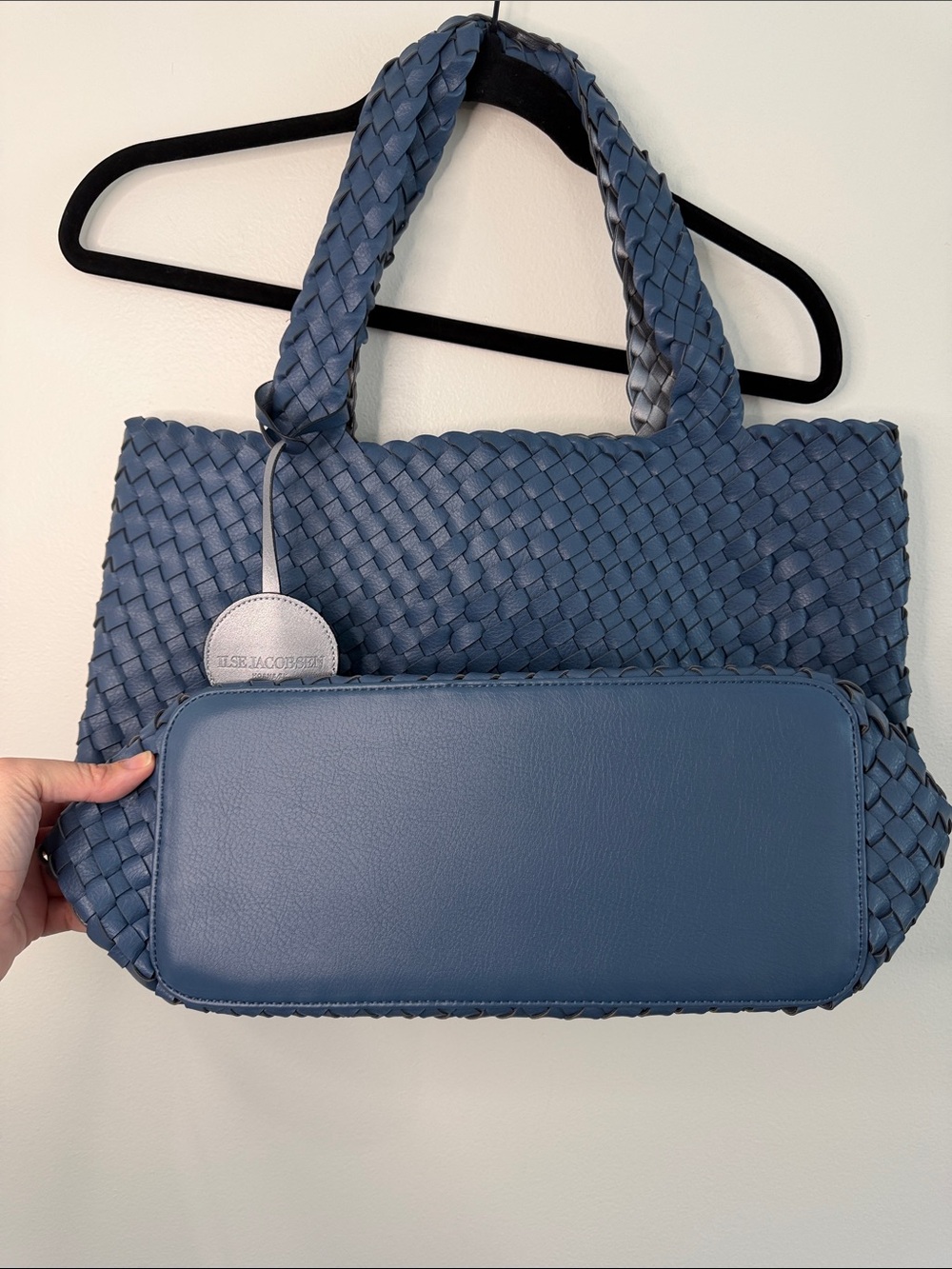 Ilse Jacobsen Reversible Tote Bag Woven Vegan Leather Orion Blue EUC - Picture 5 of 8